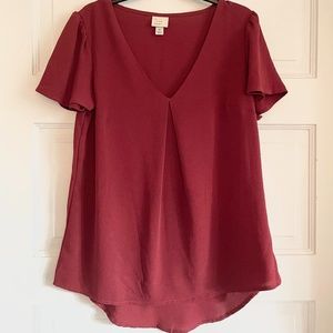 Red wine flutter sleeve blouse